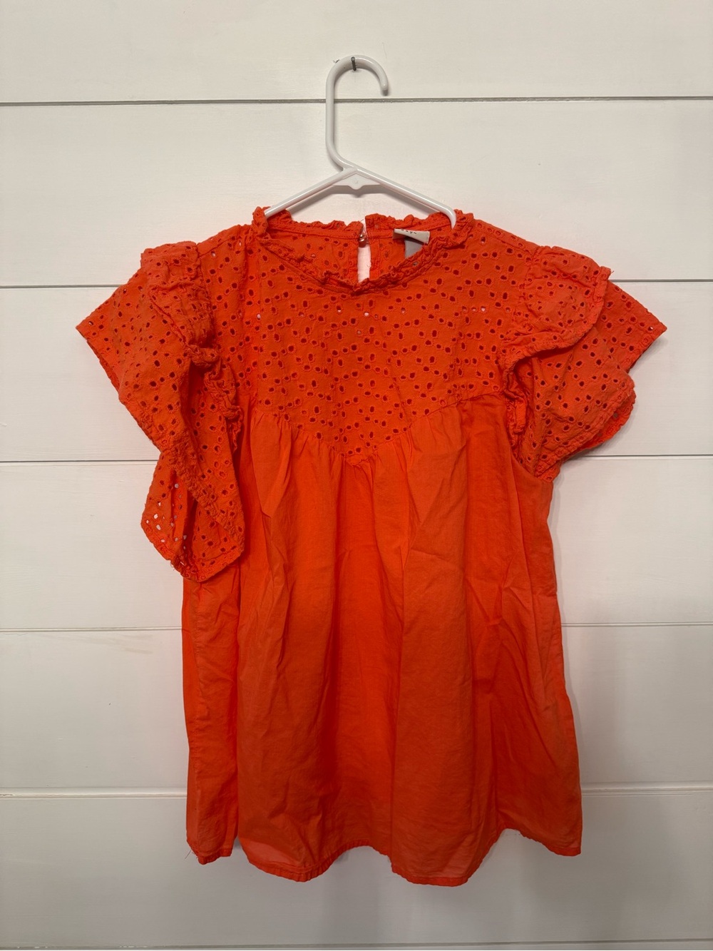 a new day Orange Eyelet Ruffle Neck Blouse